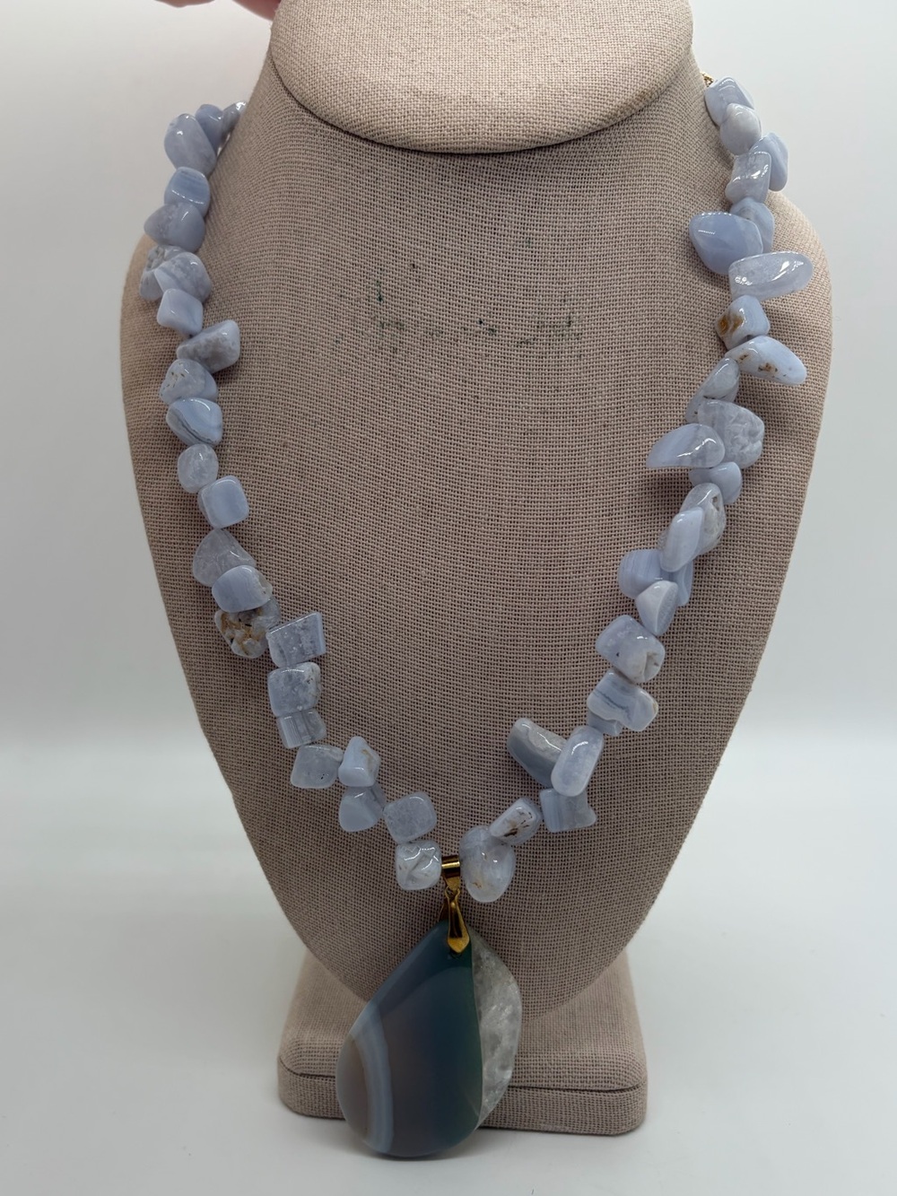 Blue lace agate stone necklace